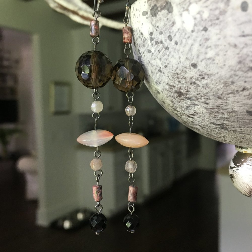 Long neutral bead earrings